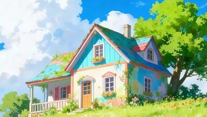 白云花草树木房屋带鱼屏