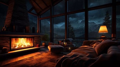 雨夜的山上噼啪作响