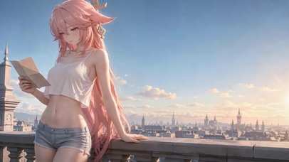 粉发少女天台观景动态壁纸