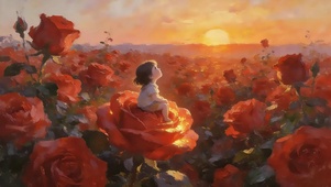 朝阳中的玫瑰花田