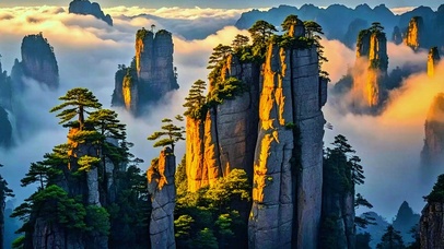 山顶云海霞光4K