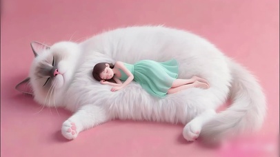 睡在猫肚上的少女