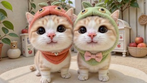 可爱苹果头套双胞胎小奶猫
