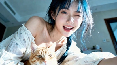 清纯蓝发美女萌宠