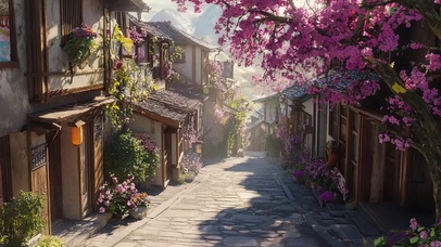 午后阳光古城小镇街道