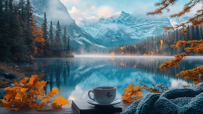 高山迷雾湖泊小屋