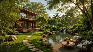 林间木屋溪流庭院