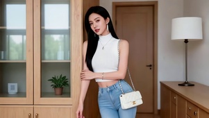 陈列柜旁的性感美女