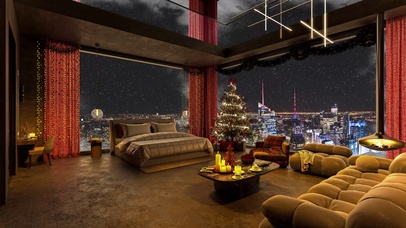 唯美冬日雪天都市房间