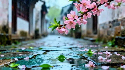 4K唯美桃花小雨
