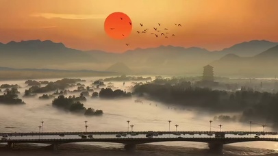 中国风落日大雁