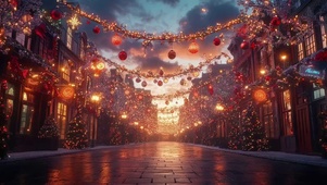 热闹圣诞小镇傍晚街道