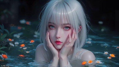 白色短发水中美少女