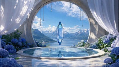 蓝水晶前的治愈山湖美景