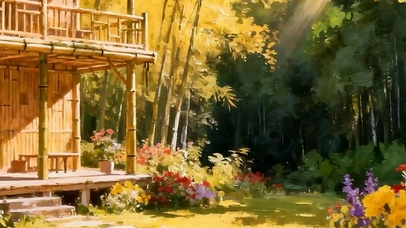 夕阳花树木带鱼屏