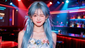 蓝发眨眼美少女