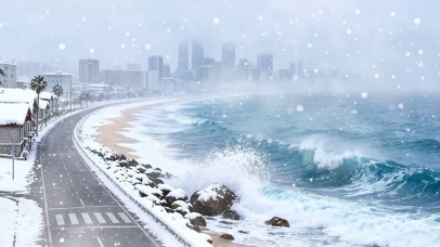 雪景房屋树木海景双屏