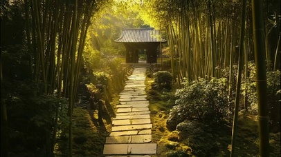 午后幽静竹林古朴小院