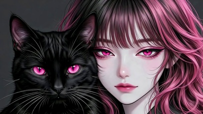 粉发少女与黑猫
