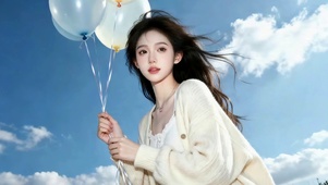 蓝天下可爱女孩