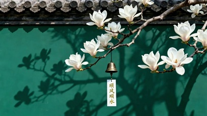 宫墙白玉兰 祈福吊铃 孔雀绿