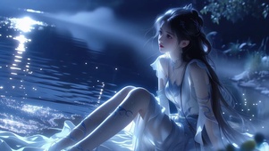 古风河畔美女