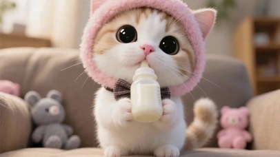 可爱的喝奶小猫咪
