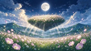 悬浮花岛在月光下轻轻摇曳