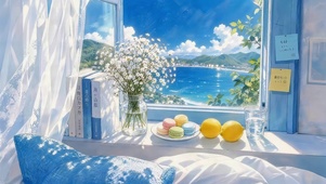 夏日海边窗台