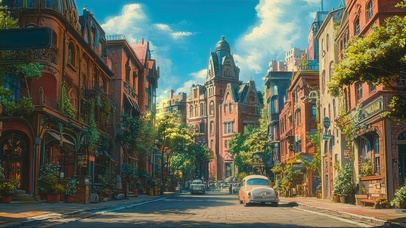 夏日欧洲小镇街道建筑