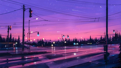 唯美治愈夜晚街道景色