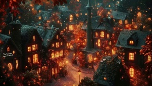 夜晚温馨灯光小镇风景