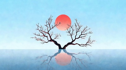 夕阳树木