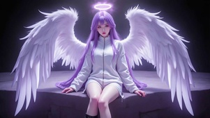 紫色长发双翼天使