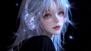 赛博风透明耳机银发美少女