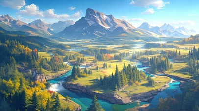 俯瞰清新高山草原河流