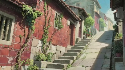 蓝天阳光静谧小镇