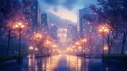 静谧无人城市雨夜