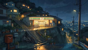 雨夜小镇便利店