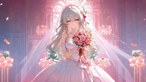 二次元少女-粉婚纱-教堂玫瑰