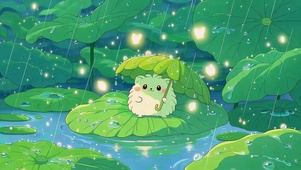 雨天荷塘可爱小萌物