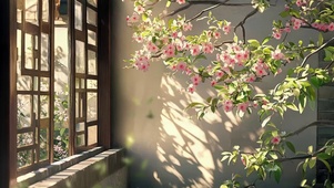 春日墙角鲜花庭院风景