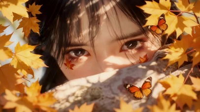 秋天树林中女孩