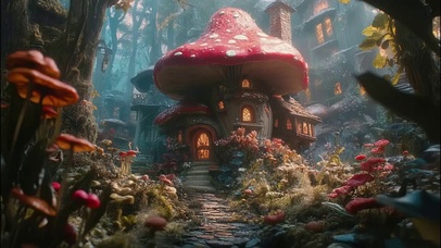 朦胧森林蘑菇可爱建筑