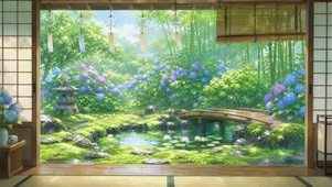 夏季荷塘庭院