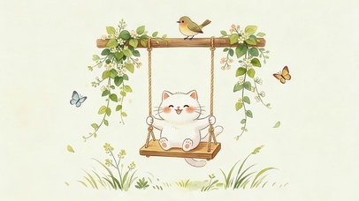 可爱荡秋千的猫咪