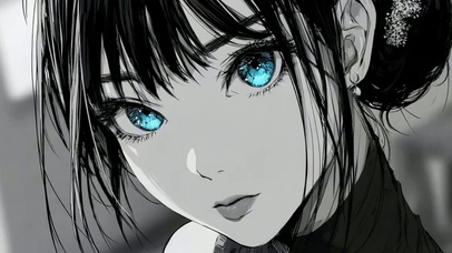 蓝眼动漫插画少女