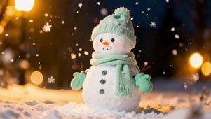 冬日路灯下雪人