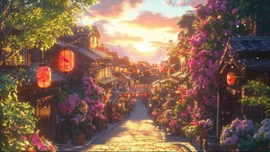 灿烂春光古城石板路