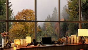 深秋森林窗外雨